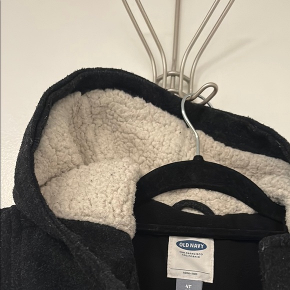 Black Pea Coat with Lined Hood and Toggle Closures - Picture 6 of 6